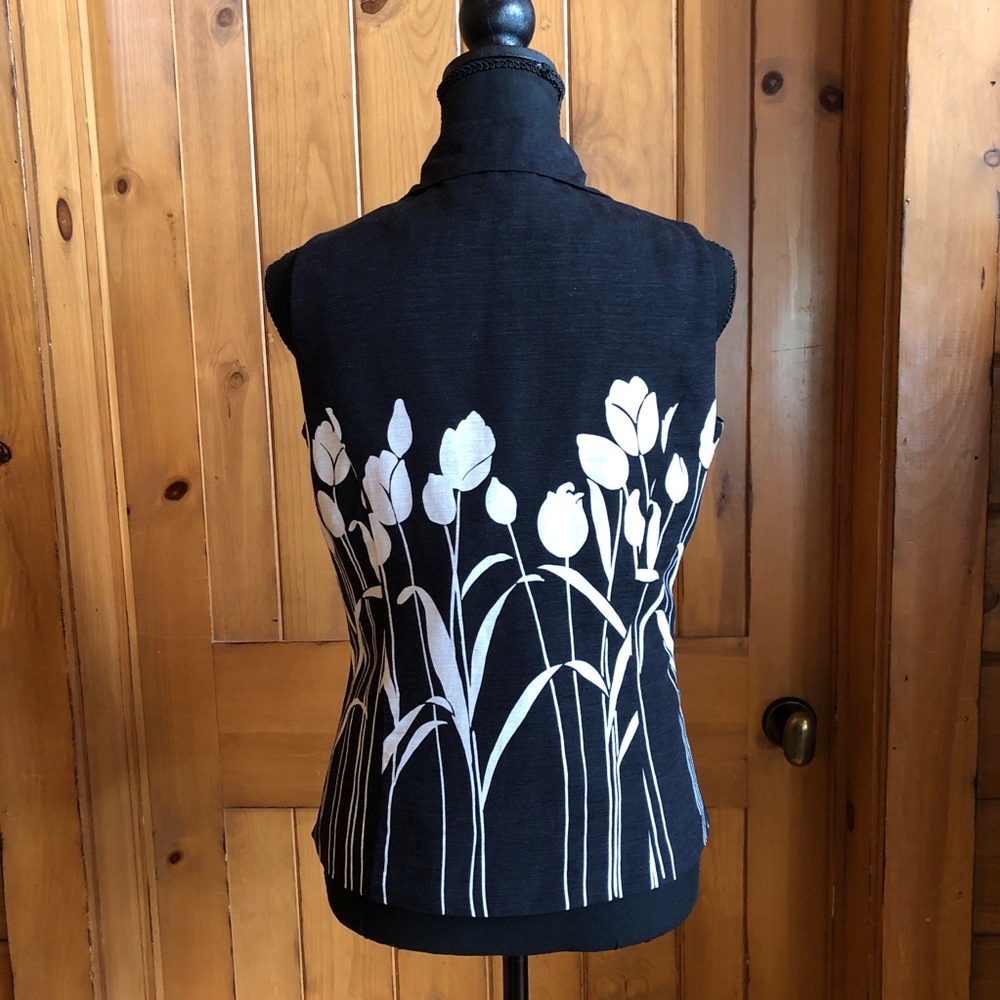 Silk SAINT TROPEZ WEST Lined Sleeveless Blouse Black Eggshell (S) - Picture 4 of 14